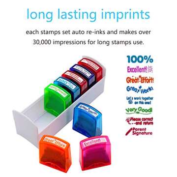 Teacher Stamp Set Colorful Encouraging Comments Self-Inking School Classroom Homework Grading Stamp ...