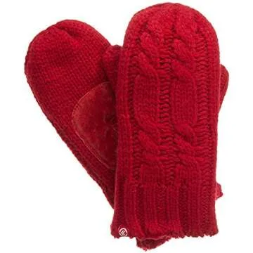isotoner womens Chunky Cable Knit Sherpasoft Mitten, Chili, One Size US