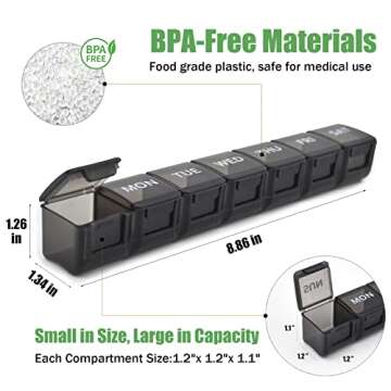 2 Pack Weekly Pill Organizer, Large 7 Day Pill Case, Daily Vitamin Case Medicine Box, AM/PM Pill Con...