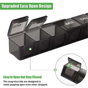 2 Pack Weekly Pill Organizer, Large 7 Day Pill Case, Daily Vitamin Case Medicine Box, AM/PM Pill Containers for Medicine Supplements Fish Oil（White & Black）