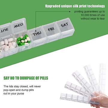 2 Pack Weekly Pill Organizer, Large 7 Day Pill Case, Daily Vitamin Case Medicine Box, AM/PM Pill Containers for Medicine Supplements Fish Oil（White & Black）
