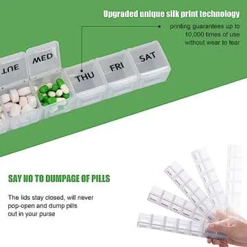 2 Pack Weekly Pill Organizer, Large 7 Day Pill Case, Daily Vitamin Case Medicine Box, AM/PM Pill Containers for Medicine Supplements Fish Oil（White & Black）