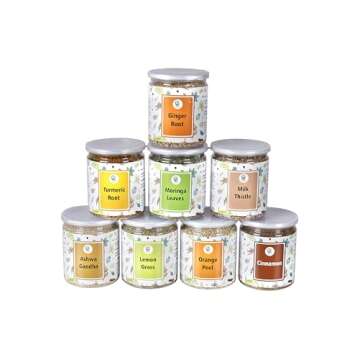 Loose Leaf Tea Set | Upto 450 Servings | Variety of 8 Wonderful Herbs - Ginger Root, Turmeric Root, Lemongrass, Moringa, Cinnamon, Orange Peel, Milk Thistle, Ashwagandha | By Yogi's Gift®