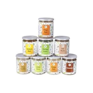 Loose Leaf Tea Set | Upto 450 Servings | Variety of 8 Wonderful Herbs - Ginger Root, Turmeric Root, Lemongrass, Moringa, Cinnamon, Orange Peel, Milk Thistle, Ashwagandha | By Yogi's Gift®