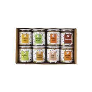 Loose Leaf Tea Set | Upto 450 Servings | Variety of 8 Wonderful Herbs - Ginger Root, Turmeric Root, Lemongrass, Moringa, Cinnamon, Orange Peel, Milk Thistle, Ashwagandha | By Yogi's Gift®