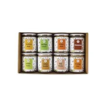 Loose Leaf Tea Set | Upto 450 Servings | Variety of 8 Wonderful Herbs - Ginger Root, Turmeric Root, Lemongrass, Moringa, Cinnamon, Orange Peel, Milk Thistle, Ashwagandha | By Yogi's Gift®