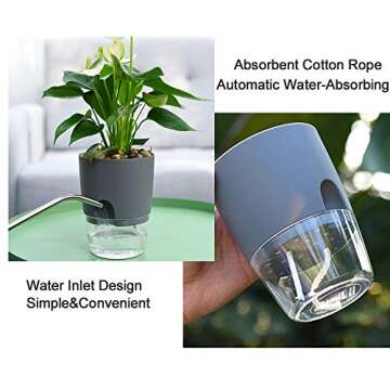 EBBCOWRY Self Watering Pots Set of 4,Different Size Flower Planter for Indoor Plants,Plastic Automatic Watering Planter Pots with Absorbent Cotton Rope 3/4/6/9in