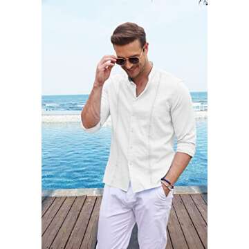 COOFANDY Men's Casual Button Down Shirts Long Sleeve Summer Beach Shirt White Hawaiian Shirt for Men...