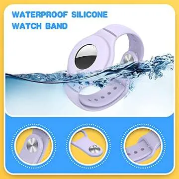 VEGO for AirTag Bracelet for Kids, 2 Pack Silicone Watch Bands + 4 Pack Anti-Scratch Films for Children, Anti-dropping Wristband for AirTag (Pink+Purple)