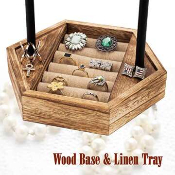 Emfogo Jewelry Organizer Stand - 6 Tier Jewelry Holder with Adjustable Height Necklace Holder Organizer Display & Storage for Earrings Ring Bracelet (Rustic Brown)