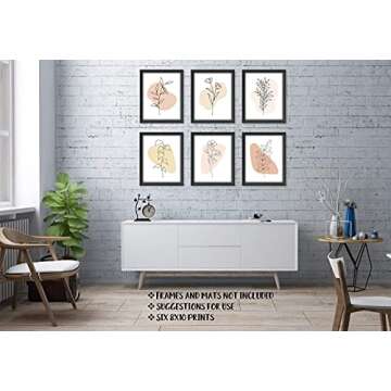 Line Art - Minimalist Decor - Floral Abstract Prints - Set of 6 (8x10) - Unframed