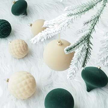 KI Store Velvet Christmas Balls Cream White 25pcs Flocked Christmas Tree Ornaments Assortment for Xmas Tree Holiday Decor