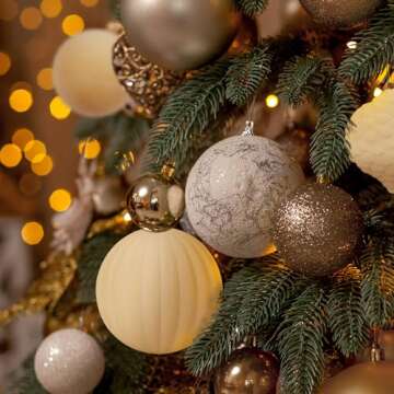 KI Store Velvet Christmas Balls Cream White 25pcs Flocked Christmas Tree Ornaments Assortment for Xmas Tree Holiday Decor