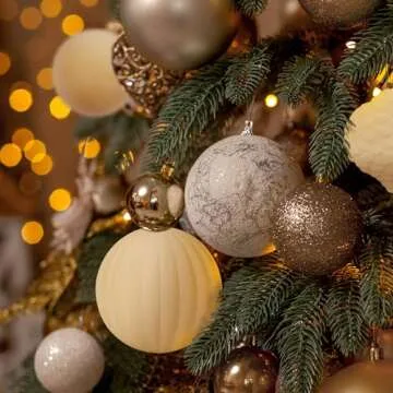 KI Store Velvet Christmas Balls Cream White 25pcs Flocked Christmas Tree Ornaments Assortment for Xmas Tree Holiday Decor