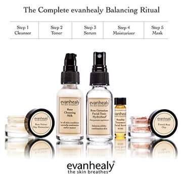 evanhealy Balancing Ritual | Rose Skin Care Set | 5 Piece Travel Face Care Kit for Combination Skin | Skincare Kit with Facial Mask & Gentle Skin Cleanser | Harmonize Oil Imbalance
