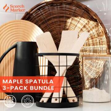 Scorch Marker Maple Spatulas for Woodburning and Pyrography, Spatula Set for Crafting with Scorch Markers, Smooth Maple Cookware for Kitchen Use or Decoration, (Set of 3)