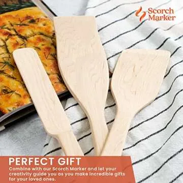 Scorch Marker Maple Spatulas for Woodburning and Pyrography, Spatula Set for Crafting with Scorch Markers, Smooth Maple Cookware for Kitchen Use or Decoration, (Set of 3)