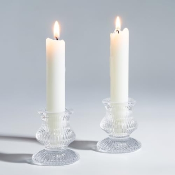 Romadedi Glass Candle Holder for Candlestick - 2 Pcs Clear Small Tapered Candle Holder Decor Wedding...