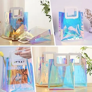 AOBOPLE Holographic Tote Bags - 10 Pcs Reusable Gift Bags
