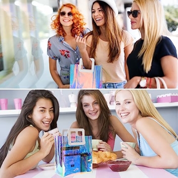 AOBOPLE Holographic Tote Bags - 10 Pcs Reusable Gift Bags