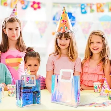 AOBOPLE Holographic Tote Bags - 10 Pcs Reusable Gift Bags