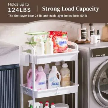 EaseSky 3-Tier Rolling Cart with Drawer & Lockable Wheels, Plastic Shelf Storage Organizer Cart – Easy Assembly, Waterproof Design for Kitchen, Bathroom, Office, White