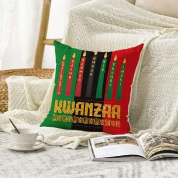 AVOIN colorlife Kwanzaa Candles Stripes Throw Pillow Cover, 18 x 18 Inch African American Holiday Cu...