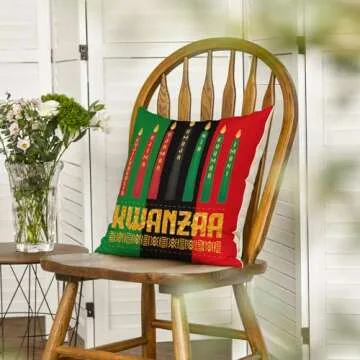 AVOIN colorlife Kwanzaa Candles Stripes Throw Pillow Cover, 18 x 18 Inch African American Holiday Cushion Case Decoration for Sofa Couch