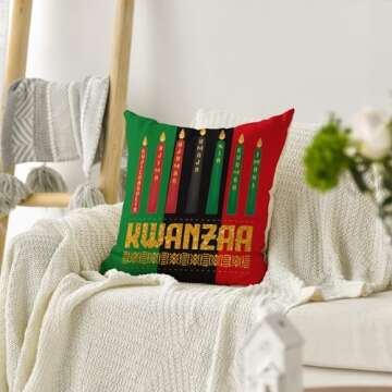 AVOIN colorlife Kwanzaa Candles Stripes Throw Pillow Cover, 18 x 18 Inch African American Holiday Cushion Case Decoration for Sofa Couch
