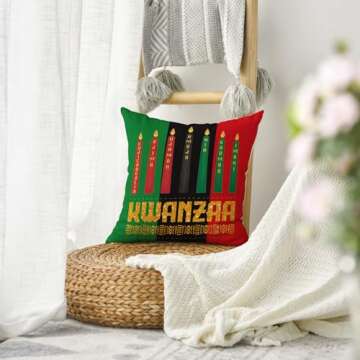 AVOIN colorlife Kwanzaa Candles Stripes Throw Pillow Cover, 18 x 18 Inch African American Holiday Cushion Case Decoration for Sofa Couch