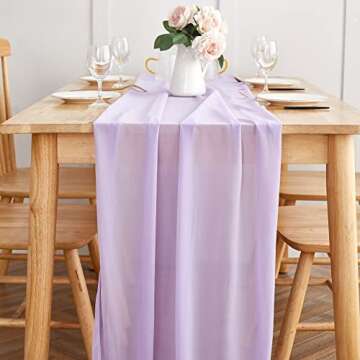 Yourose 5PCS 10ft-29x120 Inches Light Purple Chiffon Table Runner ,Gauze Table Runner,Rustic Sheer F...