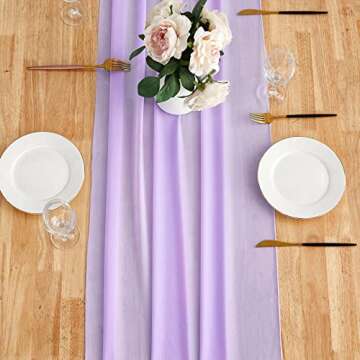 Yourose 5PCS 10ft-29x120 Inches Light Purple Chiffon Table Runner ,Gauze Table Runner,Rustic Sheer Fabric for Romantic Wedding Decorations,Baby Shower and Birthday Party Table Decorations