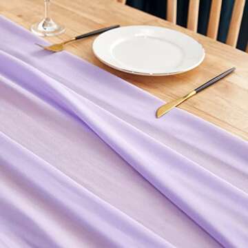 Yourose 5PCS 10ft-29x120 Inches Light Purple Chiffon Table Runner ,Gauze Table Runner,Rustic Sheer Fabric for Romantic Wedding Decorations,Baby Shower and Birthday Party Table Decorations
