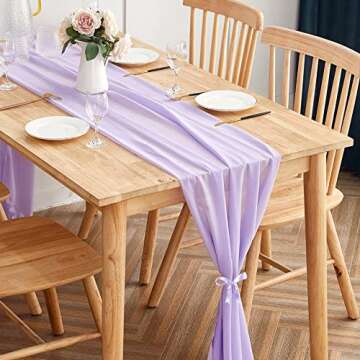 Yourose 5PCS 10ft-29x120 Inches Light Purple Chiffon Table Runner ,Gauze Table Runner,Rustic Sheer Fabric for Romantic Wedding Decorations,Baby Shower and Birthday Party Table Decorations