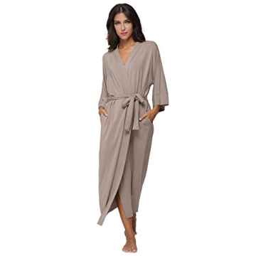 Women’s Long Kimono Robes Cotton Long Bathrobes Soft Dressing Gown Loungewear, Khaki