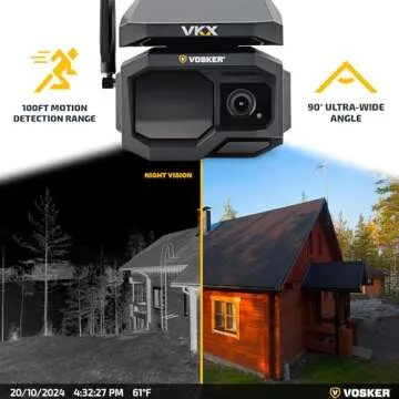 Vosker VKX Solar Powered 4G-LTE Outdoor Cellular Security Camera - No WiFi Needed, Motion Activated, Night Vision, SIM Card Included, On-Demand Mode - 15s Video Clips, IP65 Weather-Resistant