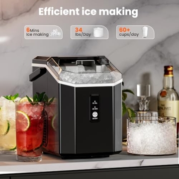 Electactic Nugget Ice Maker Countertop,34lbs/24H,Portable Pebble Ice Maker Machine with Handle,One-Click Operation,Pellet Ice Maker for Home/Office(Black)