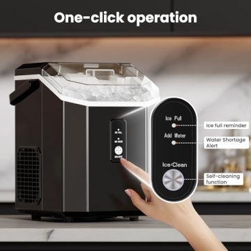 Electactic Nugget Ice Maker Countertop,34lbs/24H,Portable Pebble Ice Maker Machine with Handle,One-Click Operation,Pellet Ice Maker for Home/Office(Black)