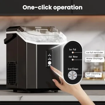 Electactic Nugget Ice Maker Countertop,34lbs/24H,Portable Pebble Ice Maker Machine with Handle,One-Click Operation,Pellet Ice Maker for Home/Office(Black)