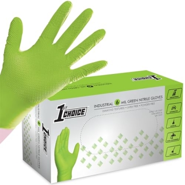 1st Choice 6 mil Mechanic Gloves, Nitrile Gloves Disposable Latex Free - Medium Box of 100 Green Nit...
