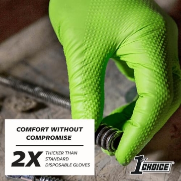 1st Choice 6 mil Mechanic Gloves, Nitrile Gloves Disposable Latex Free - Medium Box of 100 Green Nitrile Disposable Gloves