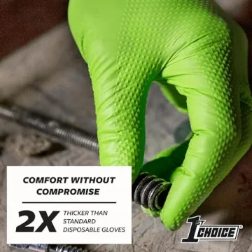 1st Choice 6 mil Mechanic Gloves, Nitrile Gloves Disposable Latex Free - Medium Box of 100 Green Nitrile Disposable Gloves
