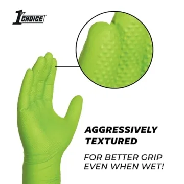 1st Choice 6 mil Mechanic Gloves, Nitrile Gloves Disposable Latex Free - Medium Box of 100 Green Nitrile Disposable Gloves