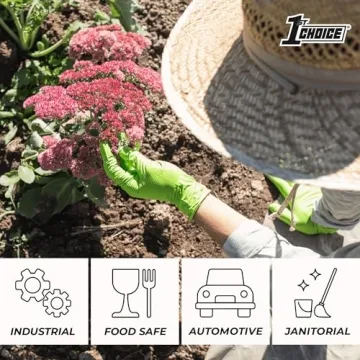 1st Choice 6 mil Mechanic Gloves, Nitrile Gloves Disposable Latex Free - Medium Box of 100 Green Nitrile Disposable Gloves