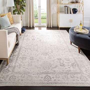 SAFAVIEH Adirondack Collection Area Rug - 9' x 12', Ivory & Silver, Oriental Distressed Design, Non-...