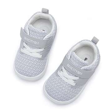 BMCiTYBM Baby Shoes Boy Girl Walking Shoes Breathable Sneakers Infant First Walker Shoes 6 9 12 15 18 24 Months Grey Size 12-18 Months Infant