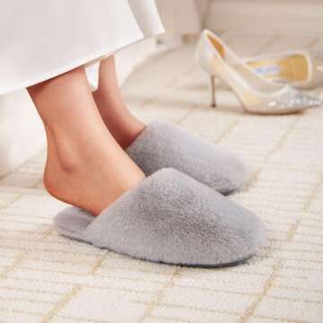 Snug Leaves Women's Fuzzy Scuff Slippers Soft Comfy Memory Foam Non-slip Indoor House Shoes (Grey, S...