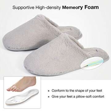 Snug Leaves Women's Fuzzy Scuff Slippers Soft Comfy Memory Foam Non-slip Indoor House Shoes (Grey, Size 7-8)
