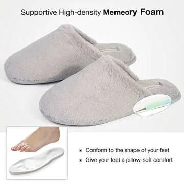 Snug Leaves Women's Fuzzy Scuff Slippers Soft Comfy Memory Foam Non-slip Indoor House Shoes (Grey, Size 7-8)