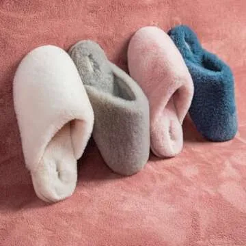 Snug Leaves Women's Fuzzy Scuff Slippers Soft Comfy Memory Foam Non-slip Indoor House Shoes (Grey, Size 7-8)